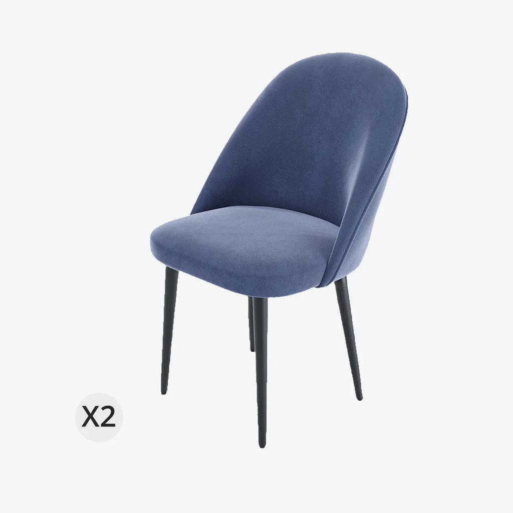 Lot de 2 chaises en velours bleu & m tal noir Nina