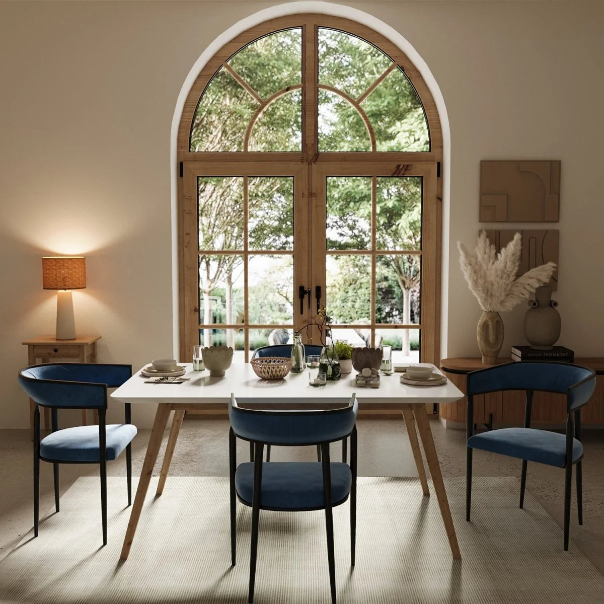 Chaise de salle   manger design dossier arrondi velours bleu marine Aurore
