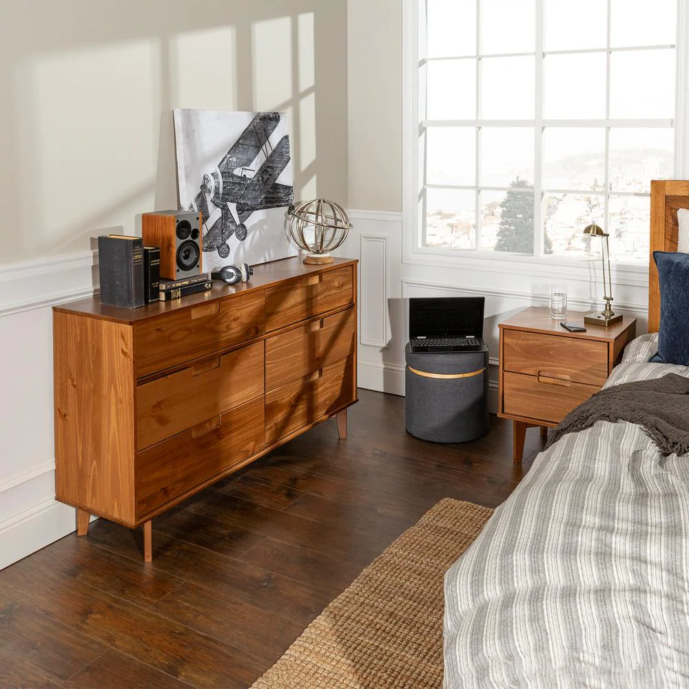 Commode 6 Tiroirs en Bois Moderniste Mi-Siècle - Caramel