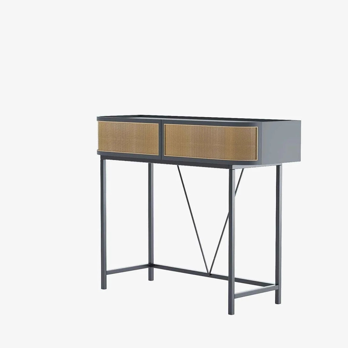 Table console noire avec tiroirs rotin tress , Daphn