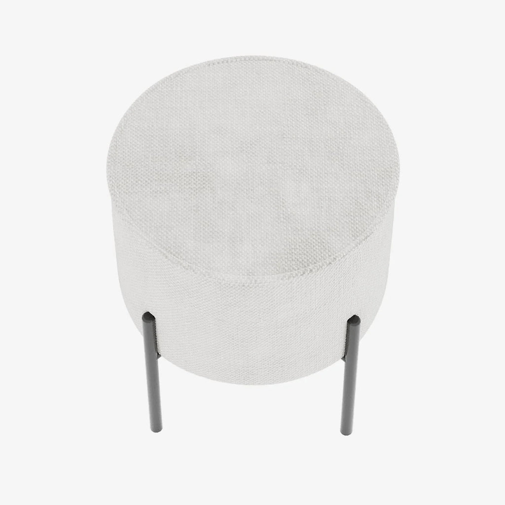 Abel   Pouf rond en tissu chenille blanc pieds en m tal
