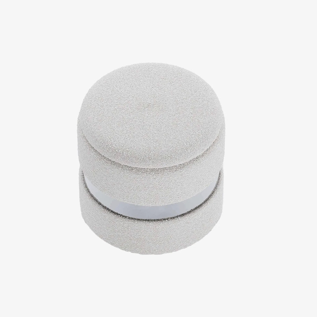 Pouf rond bouclette & métal argenté avec rangement