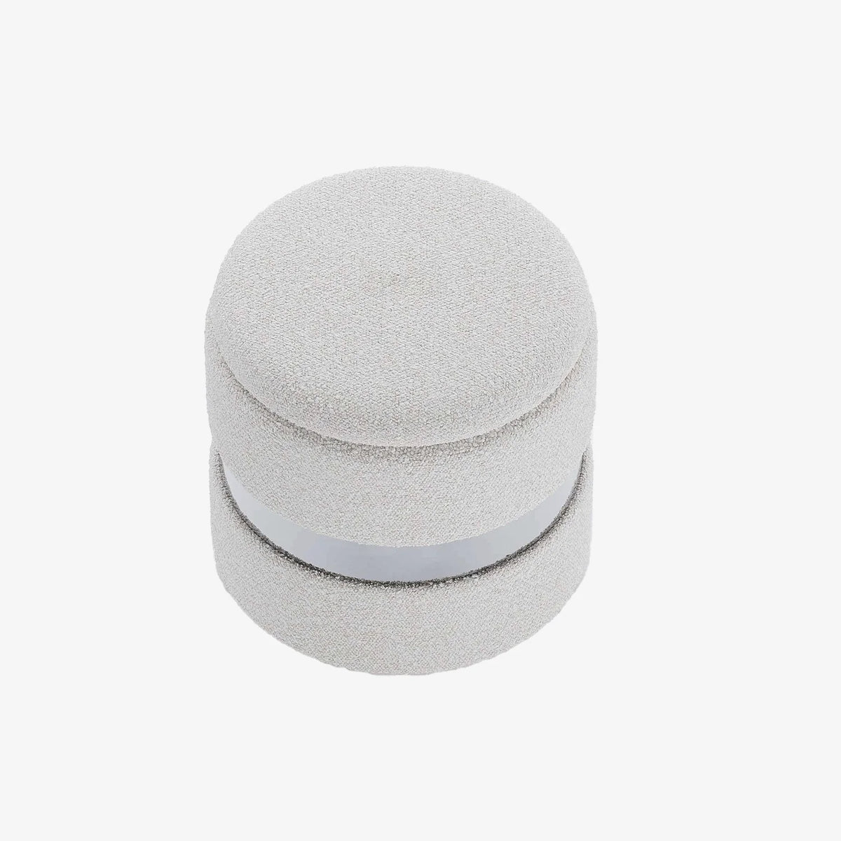 Pouf rond bouclette & métal argenté avec rangement