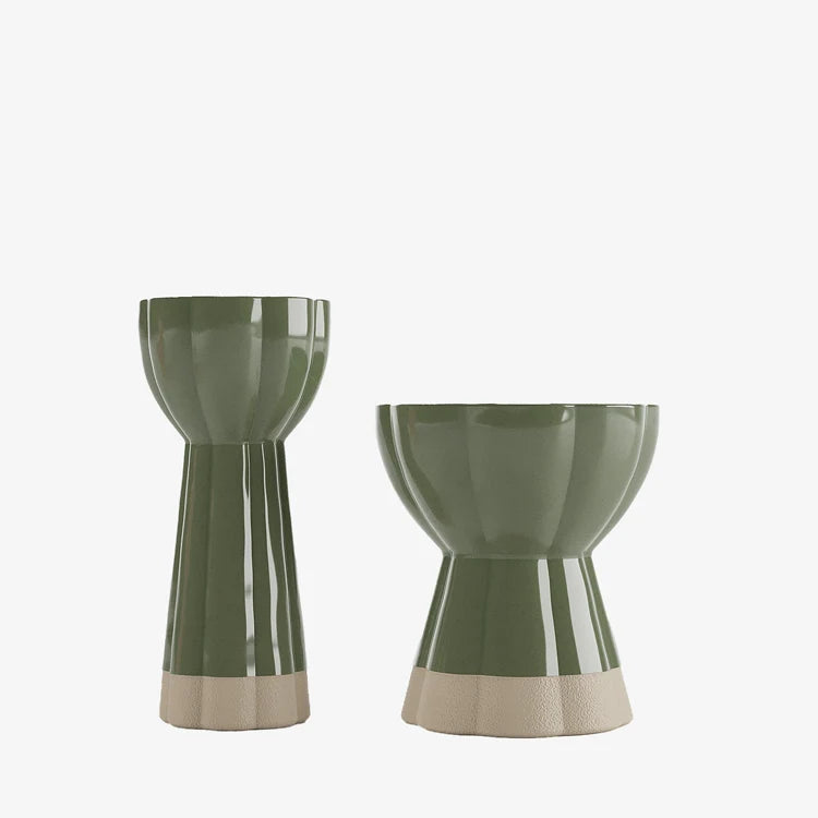 Set de 2 vases design vintage en c ramique verte Vienne