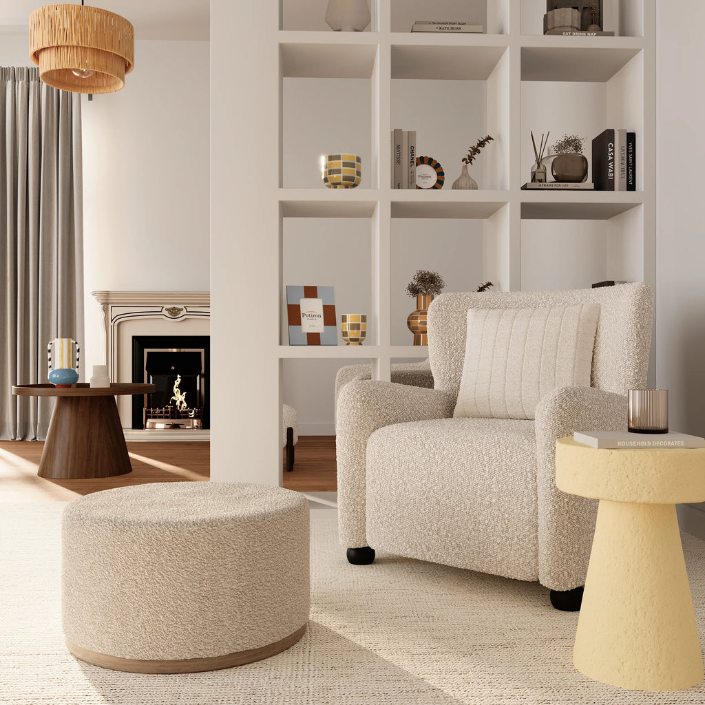 Fauteuil blanc effet laine boucl e