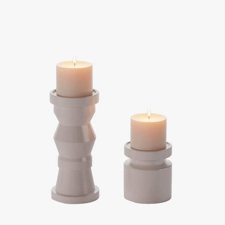 Set de 2 bougeoirs en bois design coloris rose Antalya