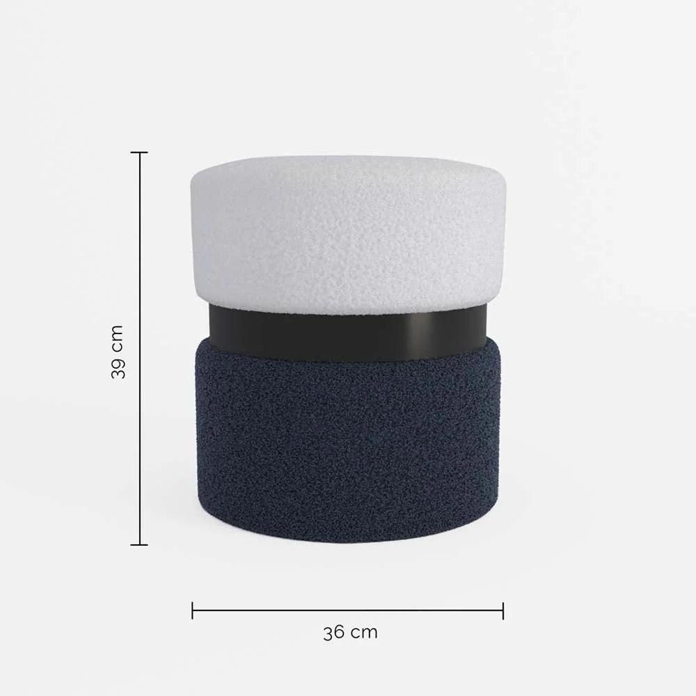Pouf contemporain, bicolore bleu et métal noir