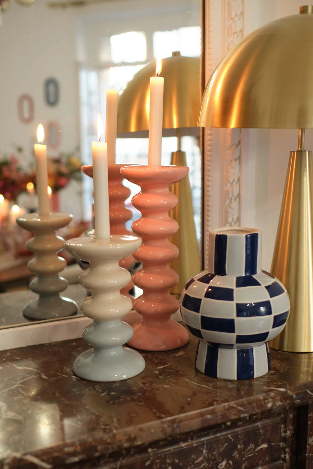 Bougeoir moderne design en c ramique rose Sahara