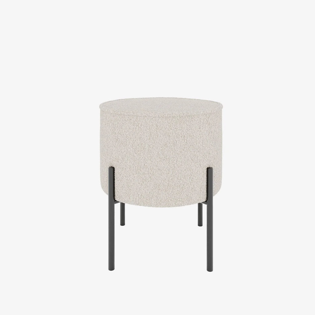 Abel   Pouf rond en tissu bouclette cr me pieds en m tal