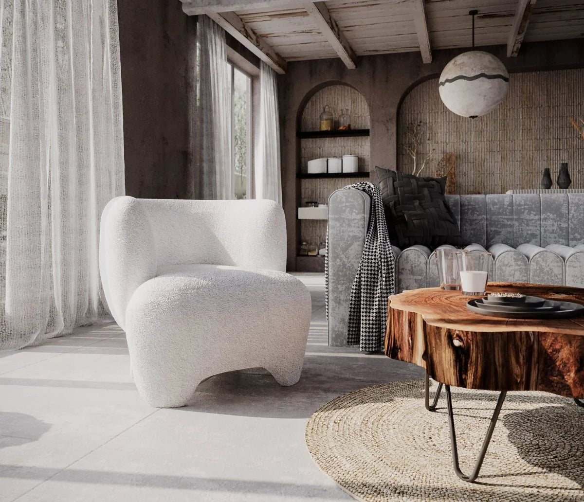 NOA - Fauteuil en laine boucl e  crue
