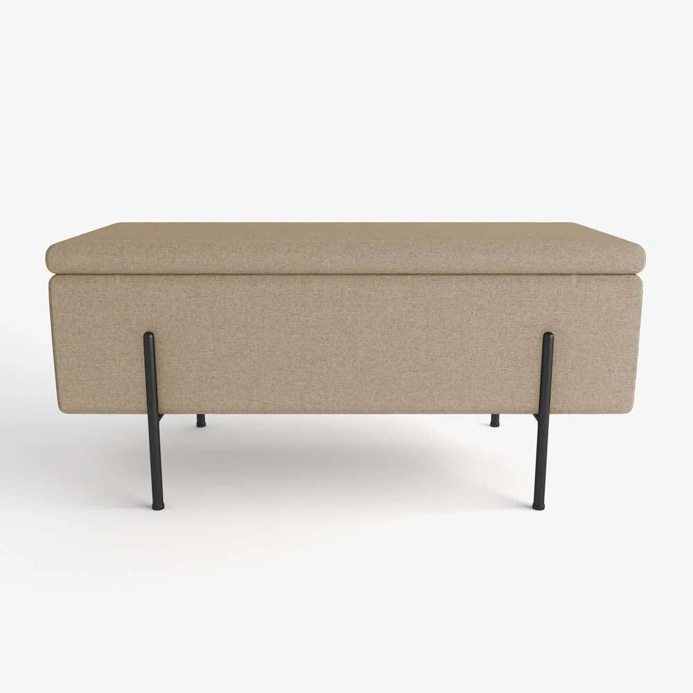 Banquette-coffre beige en bois, m tal et tissu