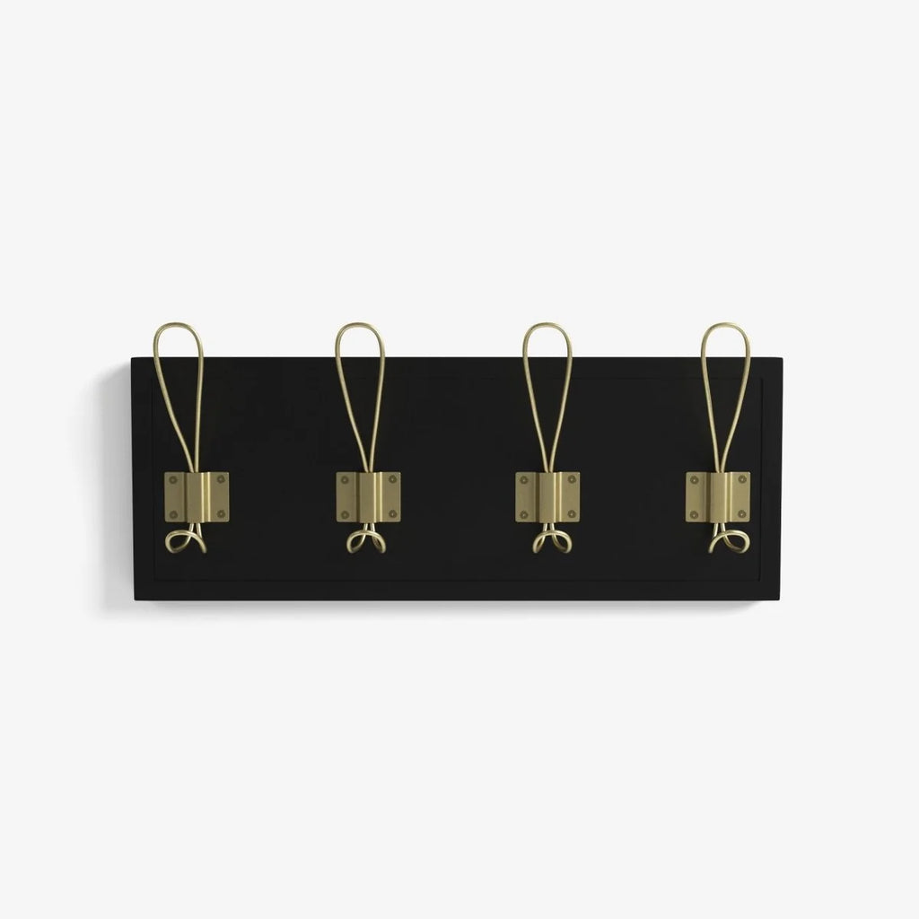 Patère en bois et métal noir et or