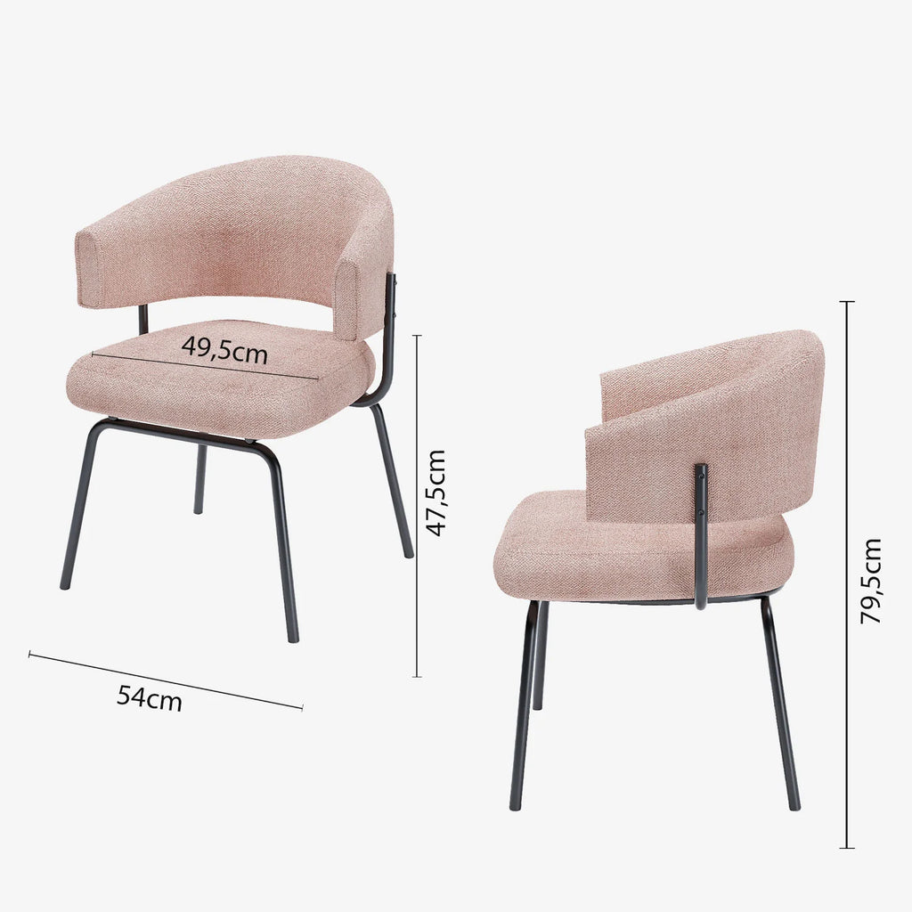 Lot de 2 chaises avec accoudoir tendance en tissu chenille rose poudr  Silva