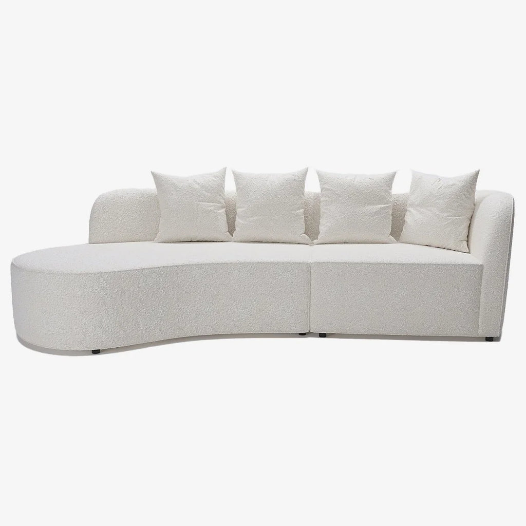 Canap  sectionnel incurv  3-4 places en tissu boucl  blanc Alba