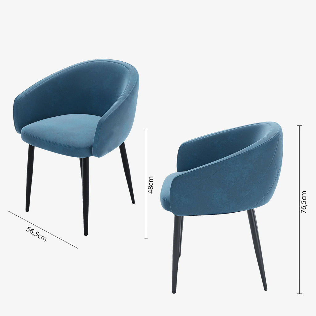 Paire de fauteuils de table design velours bleu Eug nie