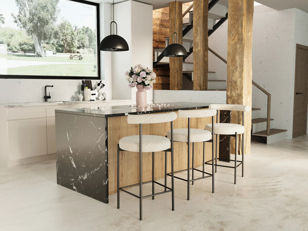 Lot de 2 chaises de bar bouclette grise et blanche Charlotte