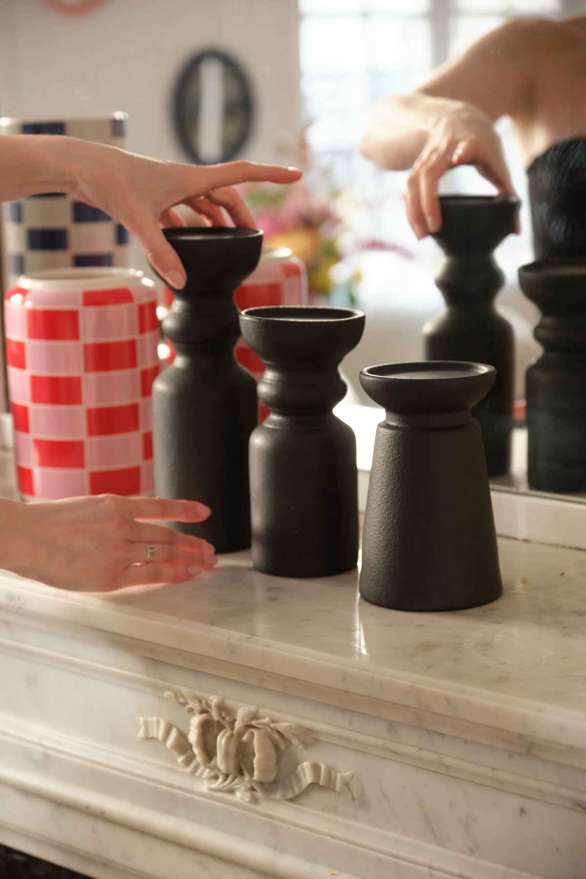 Set de 3 bougeoirs bois design, Boston coloris noir