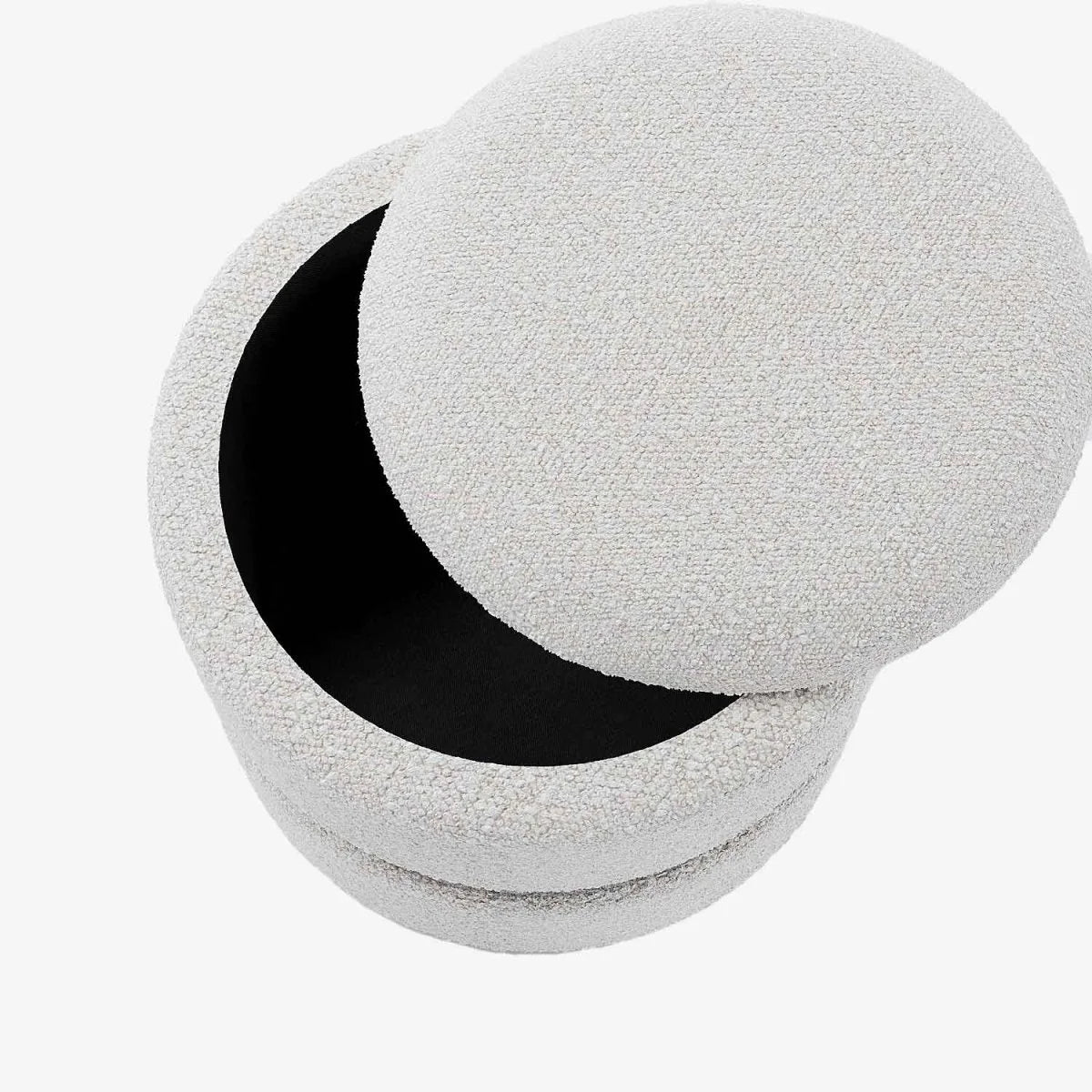 Pouf rond bouclette & métal argenté avec rangement