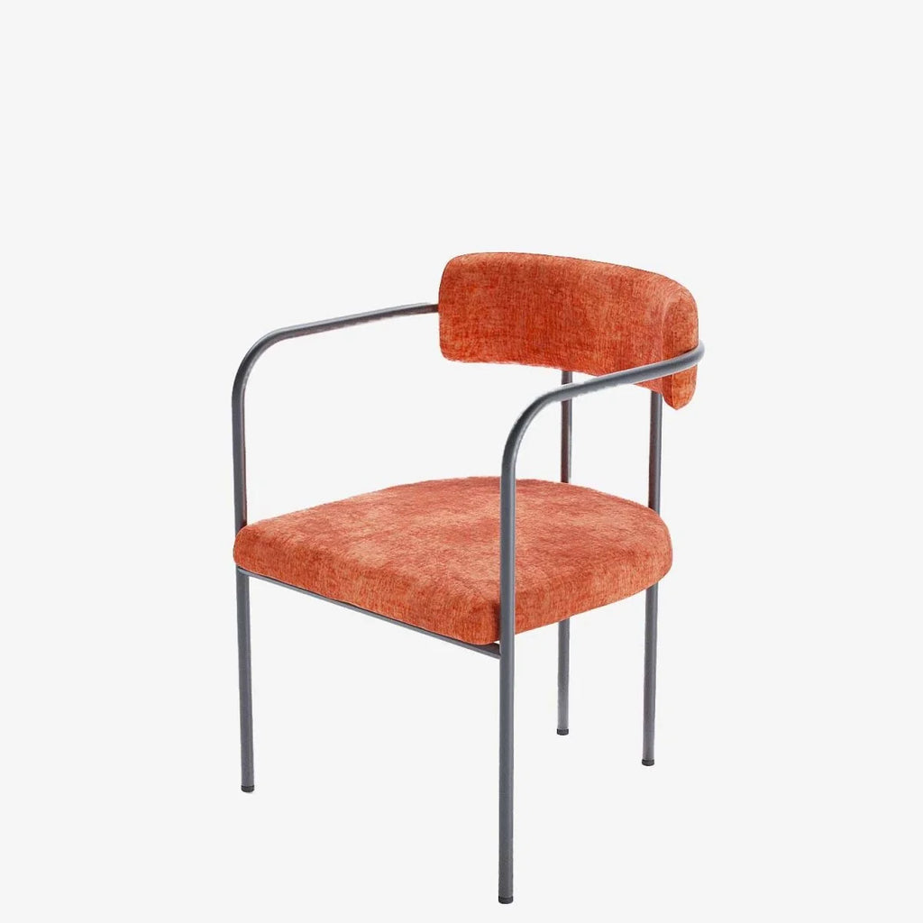 Chaise de salle   manger tapiss e avec accoudoirs, velours ocre, Barbara