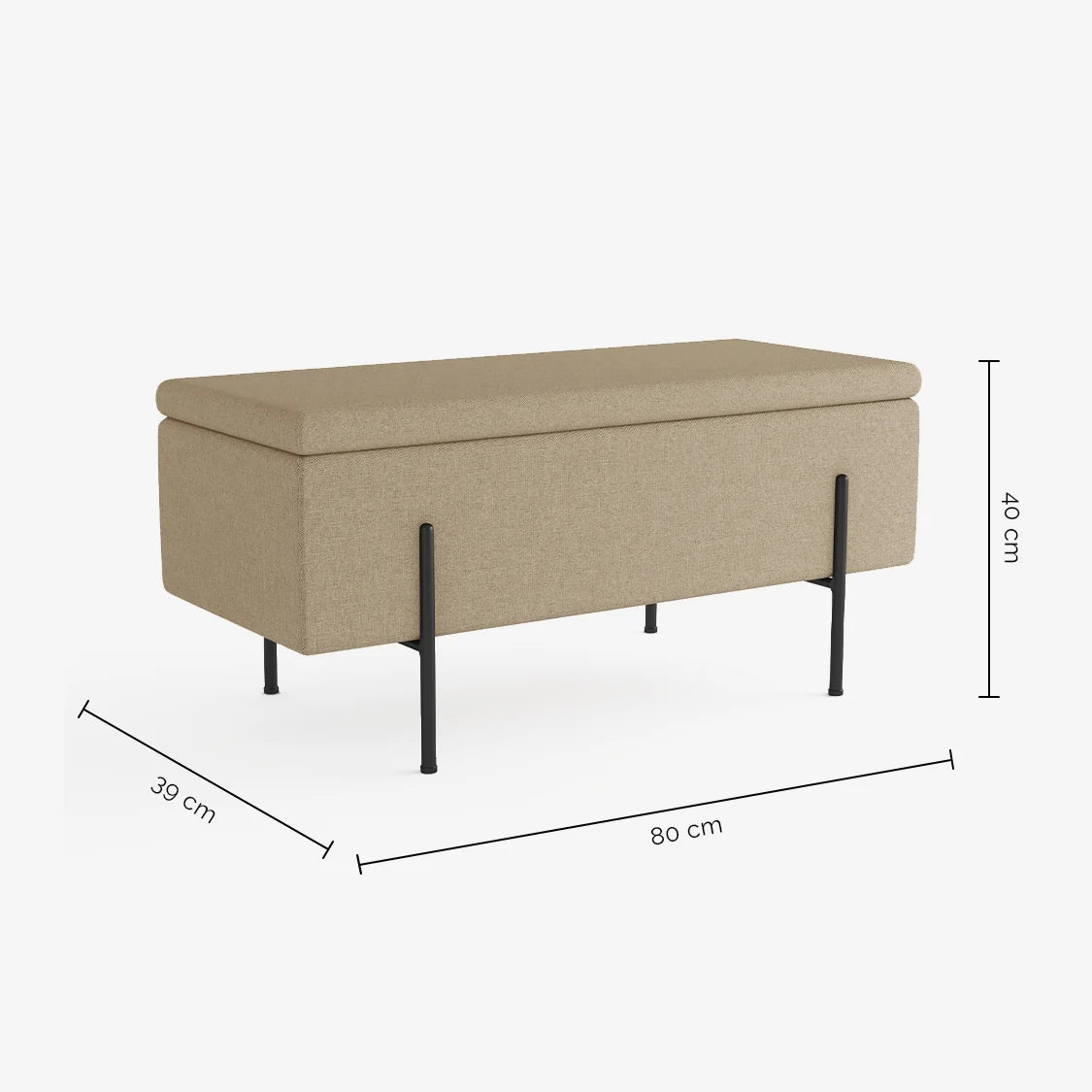 Banquette-coffre beige en bois, m tal et tissu