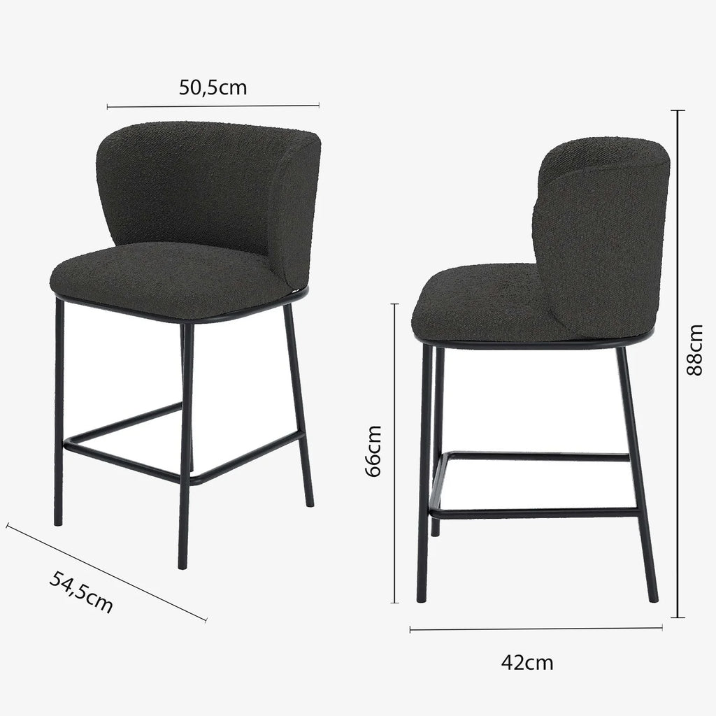 Lot de 2 tabourets de bar tissu boucl  gris fonc  C sar