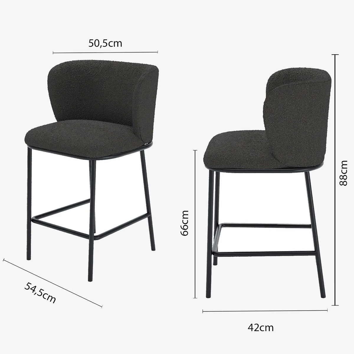 Lot de 2 tabourets de bar tissu boucl  gris fonc  C sar