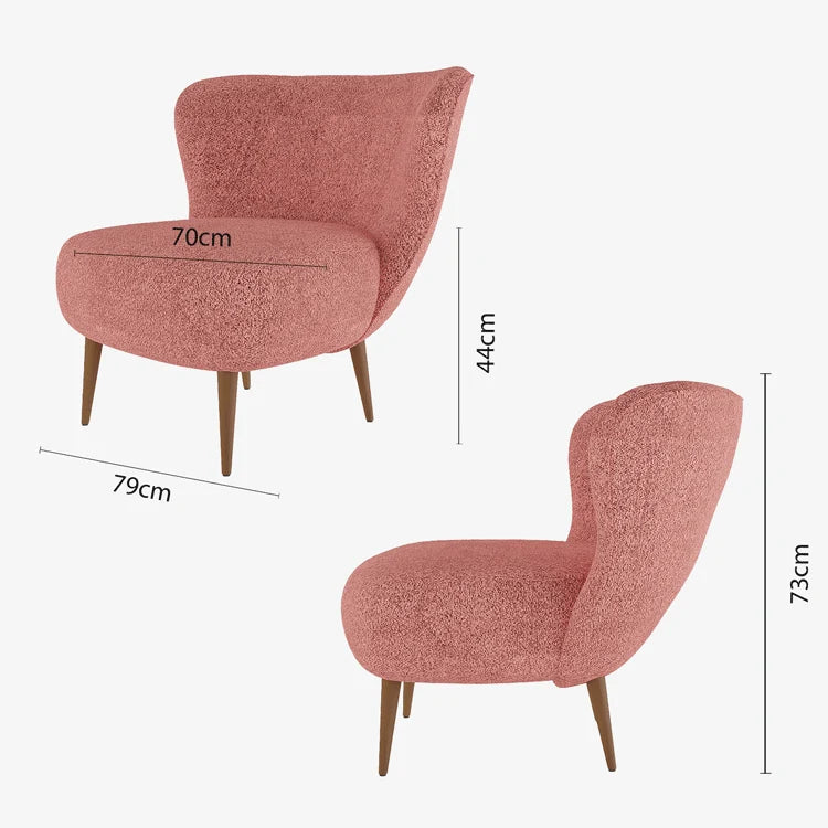 Fauteuil en tissu bouclette rose et bois