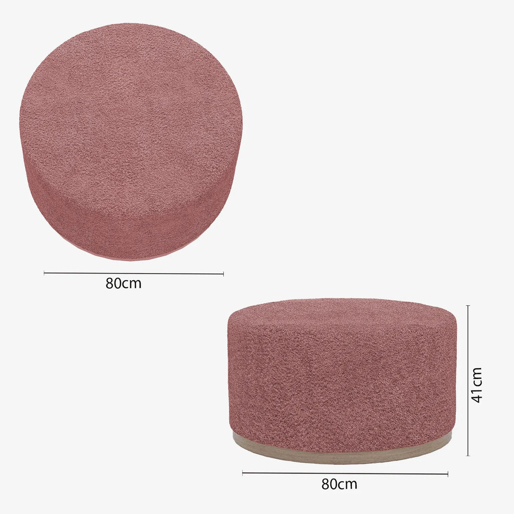 Grand pouf rond ottoman en bouclette rose Victor