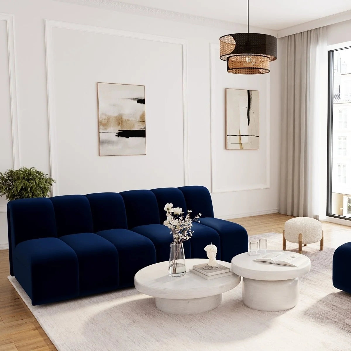 Canap  modulable en velours bleu marine H l ne