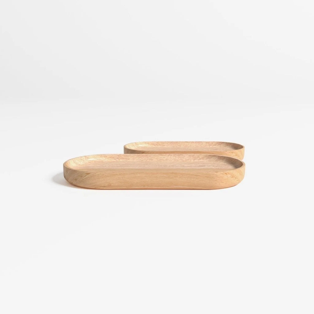Set de 2 plateaux en bois d'acacia naturel