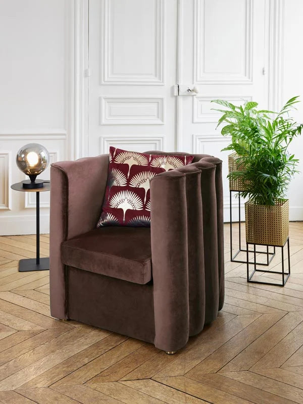 Fauteuil vintage en velours marron