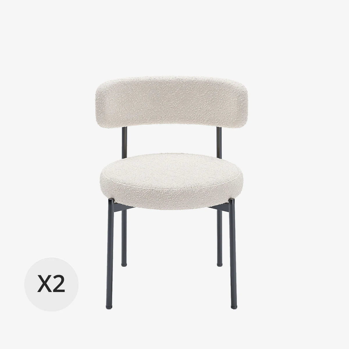 Lot de 2 chaises de table bouclette blanche Scarlett