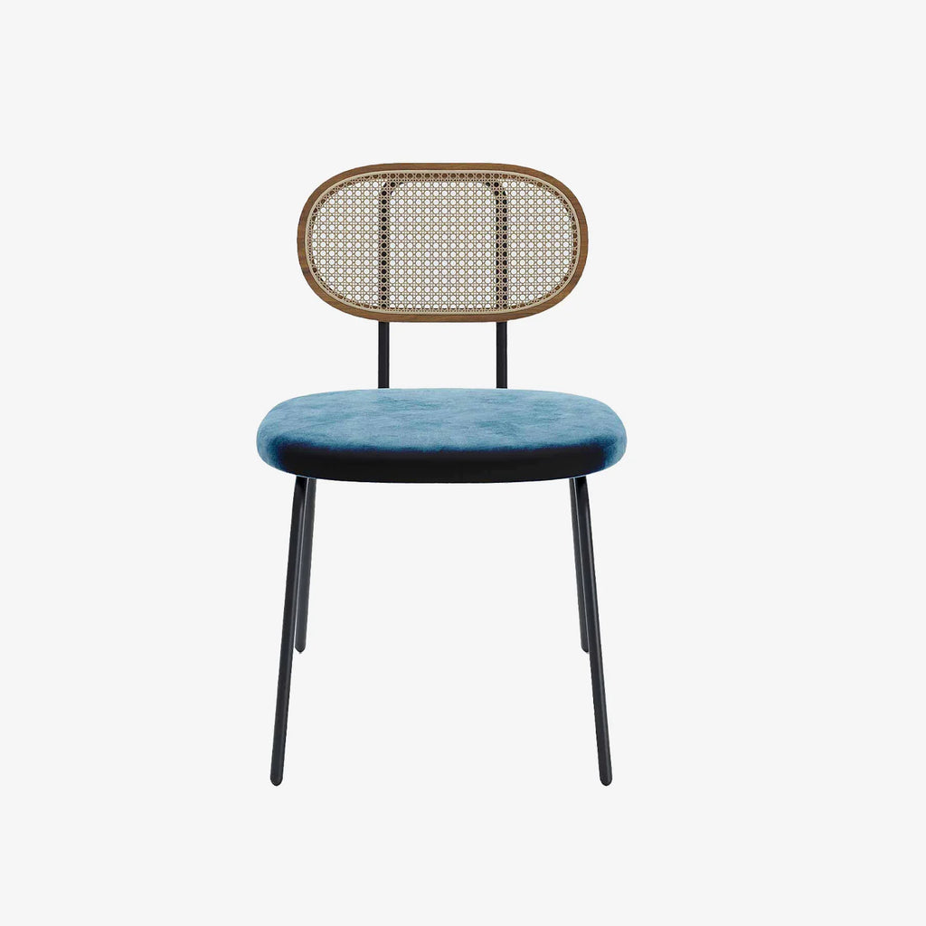 Lot de 2 chaises en rotin et velours bleu Gabrielle