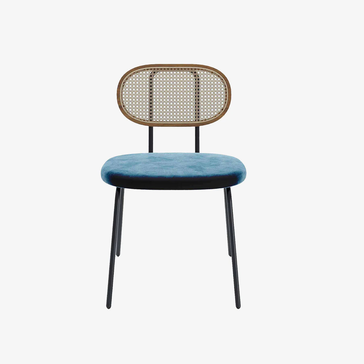 Lot de 2 chaises en rotin et velours bleu Gabrielle