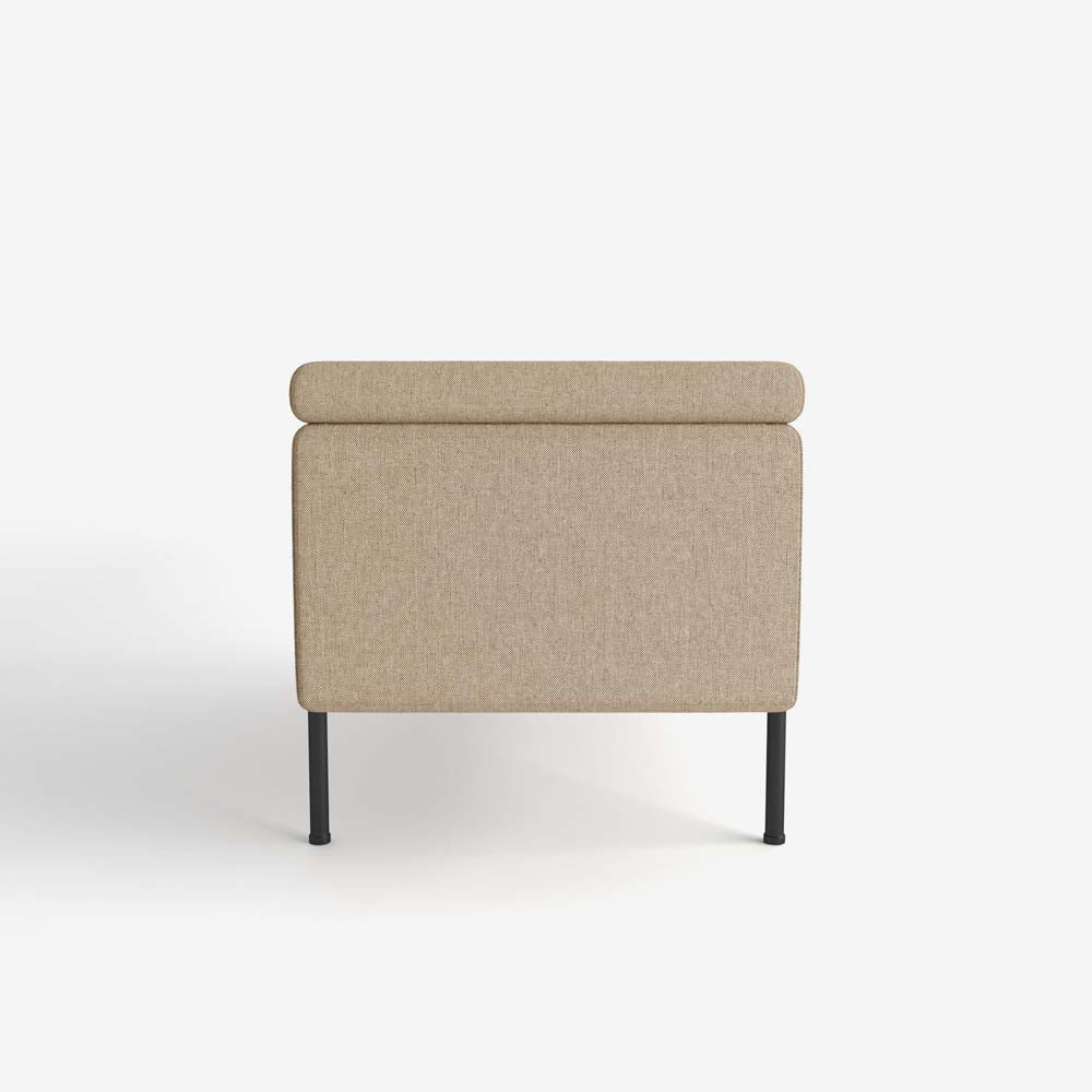 Banquette-coffre beige en bois, m tal et tissu