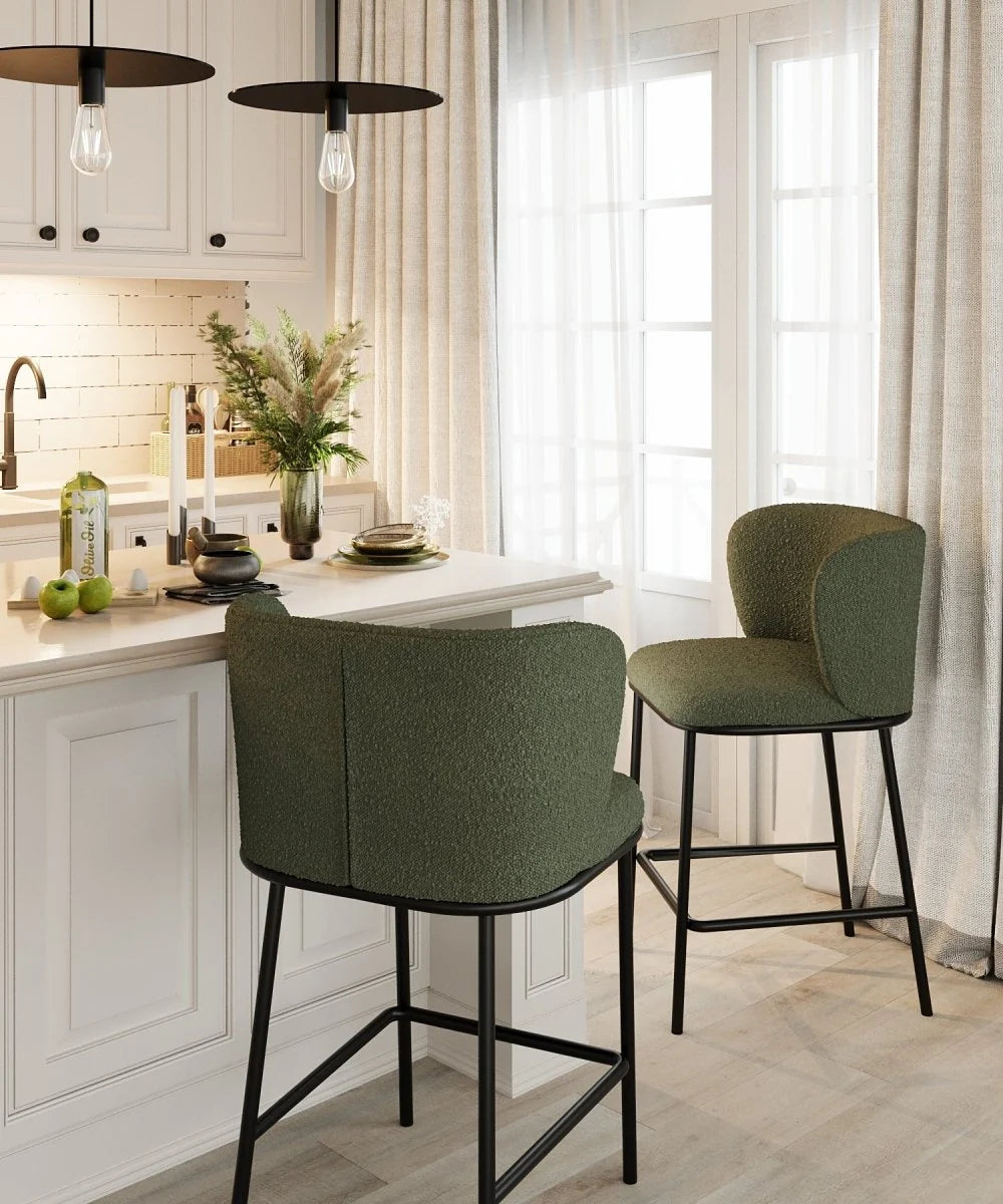 Lot de 2 tabourets de bar tissu boucl  vert C sar