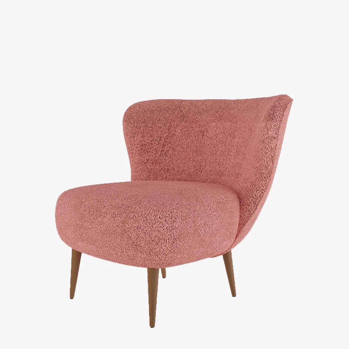 Fauteuil en tissu bouclette rose et bois