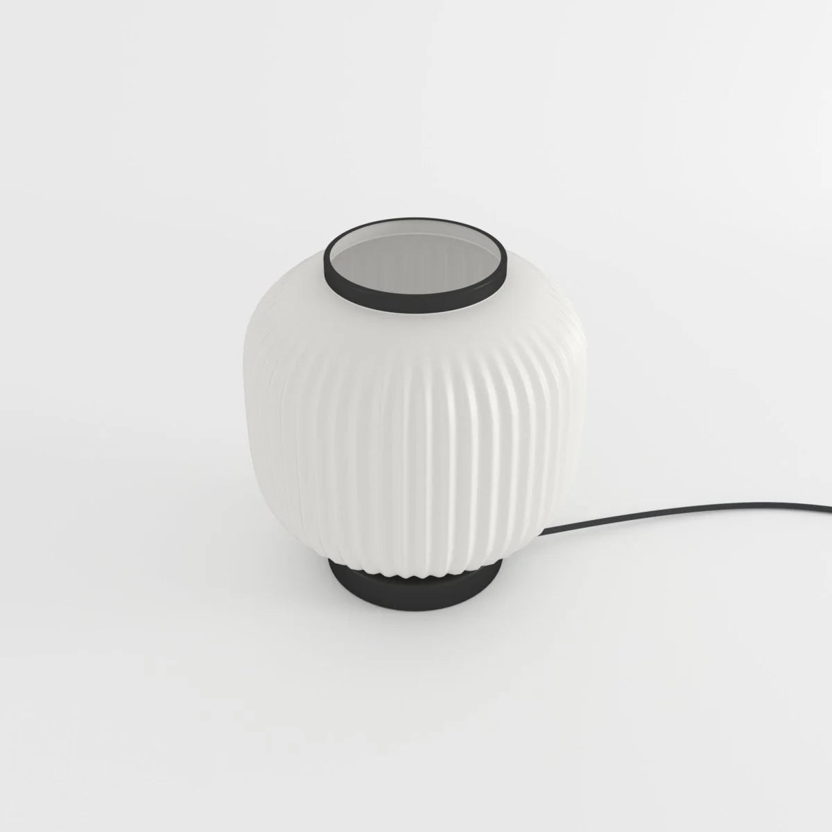 Lampe à poser en verre opaque blanc et métal noir