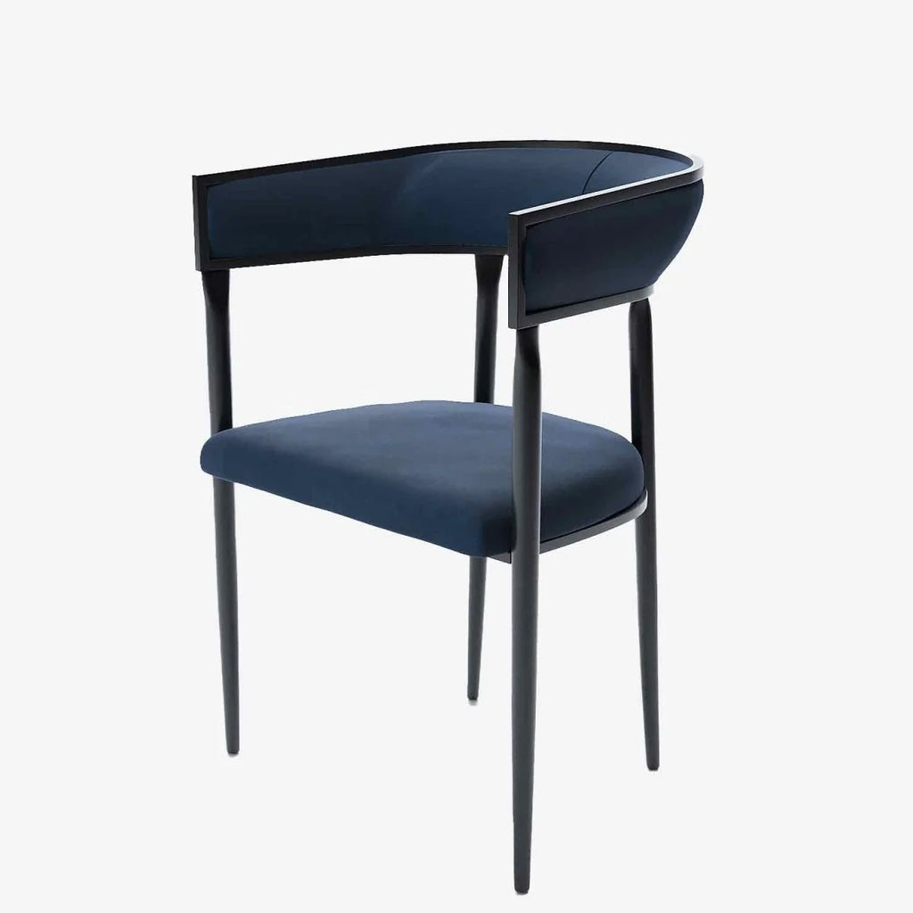 Chaise de salle   manger design dossier arrondi velours bleu marine Aurore