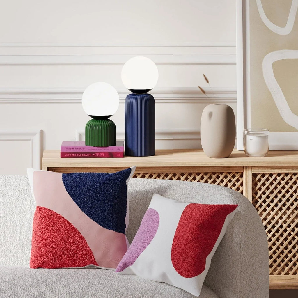 Lampe   poser en c ramique et globe en verre