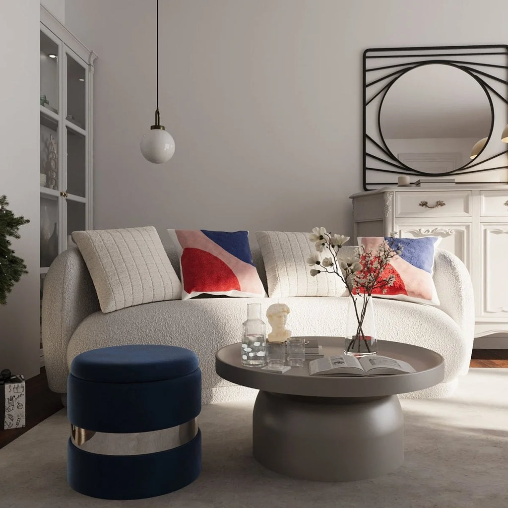 Pouf rond en velours & métal avec rangement