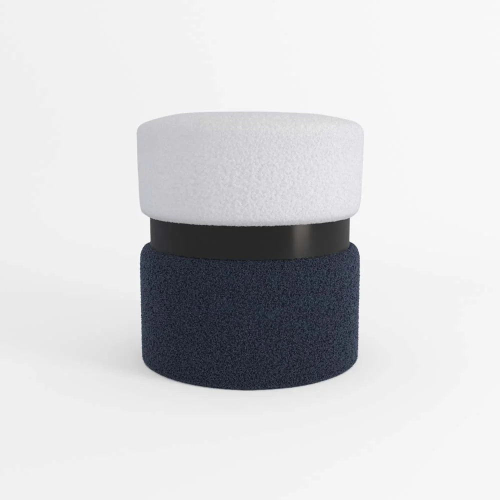 Pouf contemporain, bicolore bleu et métal noir