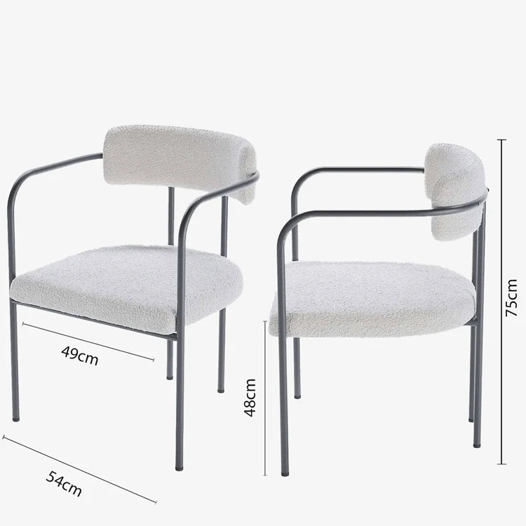 Chaise de salle   manger tapiss e avec accoudoirs bouclette blanche Barbara