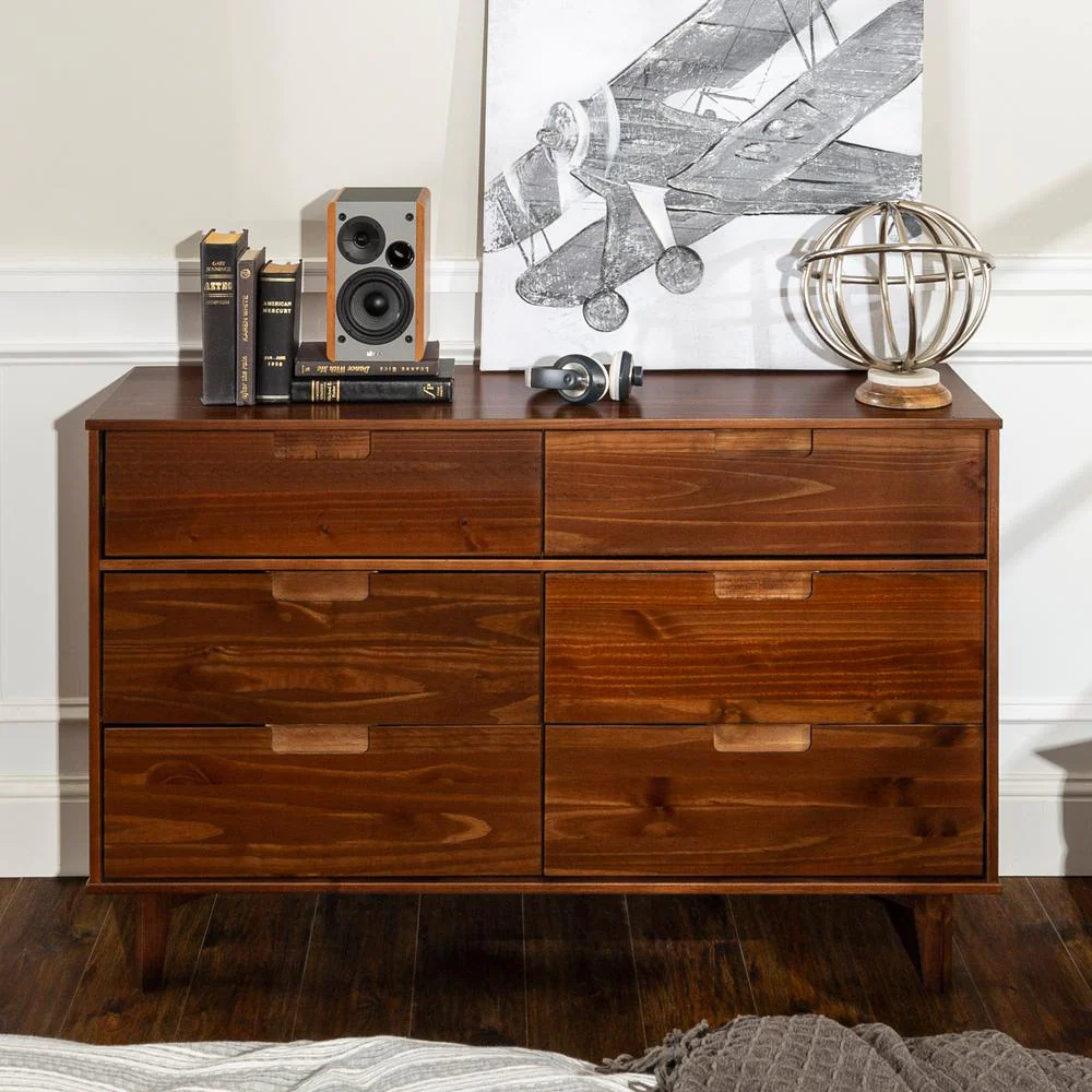 Commode 6 Tiroirs en Bois Moderniste Mi-Siècle - Caramel