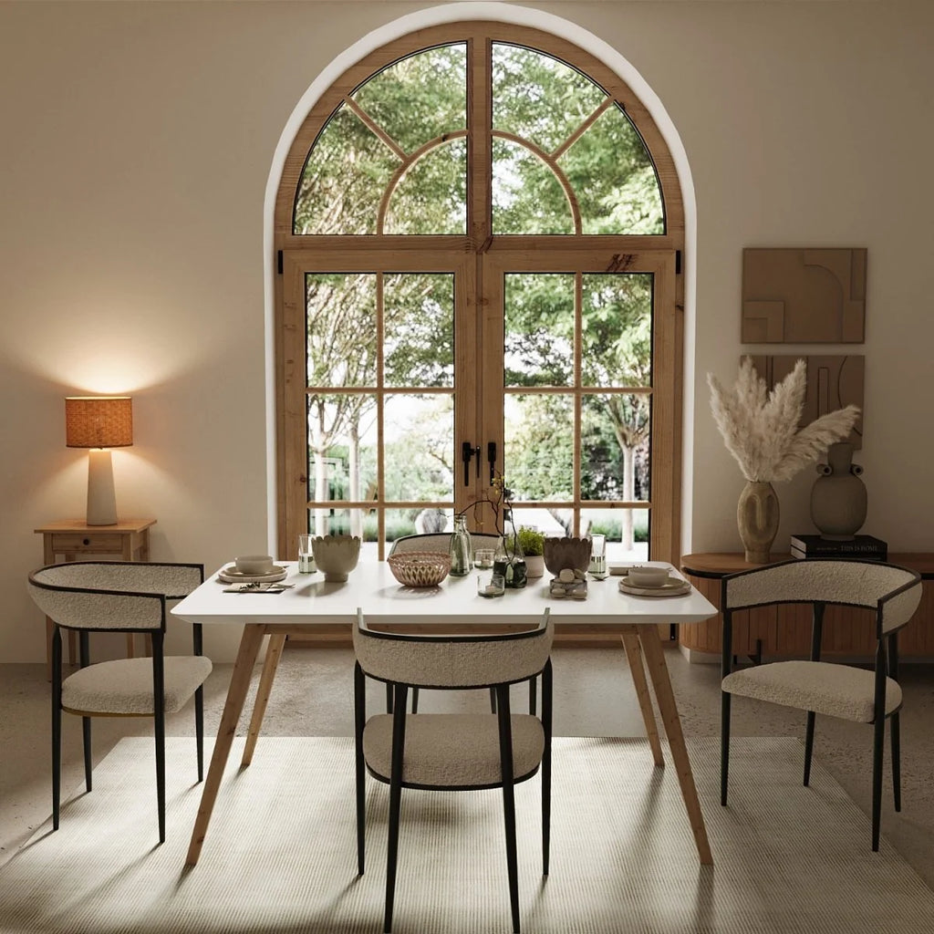 Chaise de salle   manger design dossier arrondi bouclette gris cr me Aurore