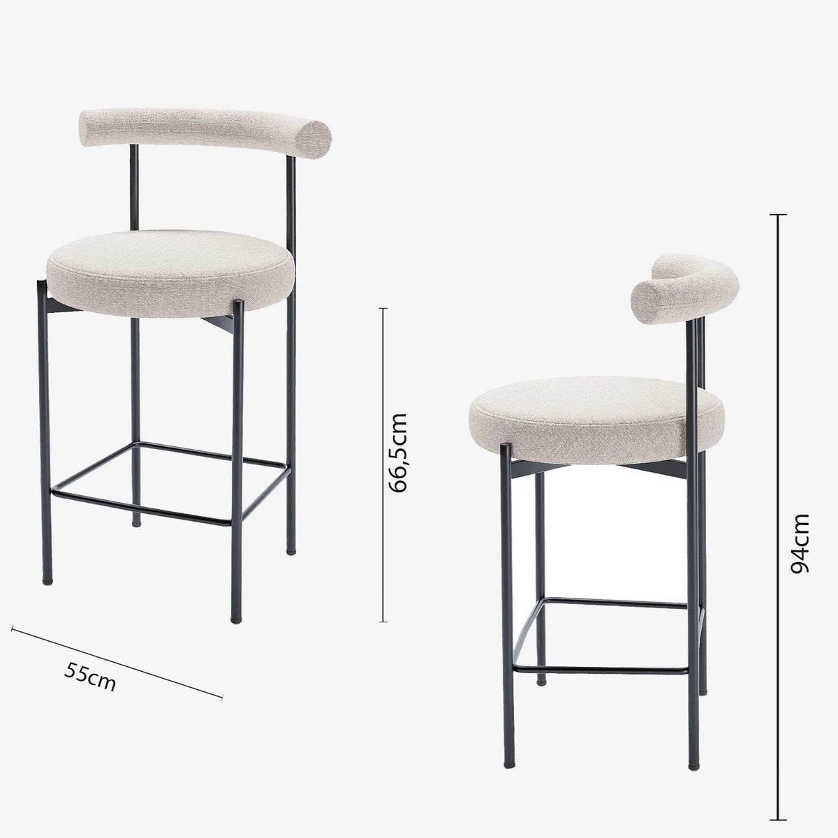 Lot de 2 chaises de bar  velours cr me  Charlotte