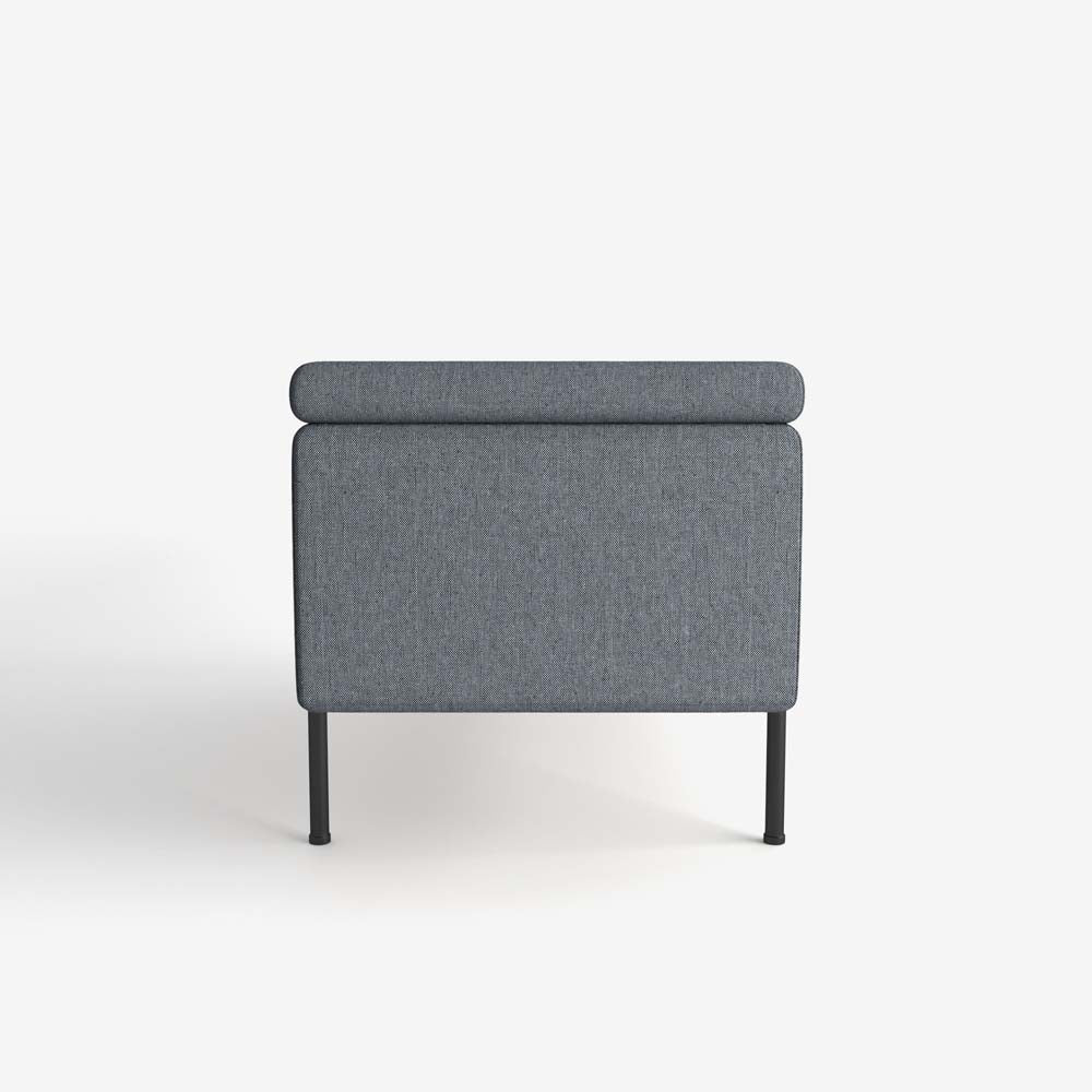 Banquette-coffre gris fonc  en bois, m tal et tissu