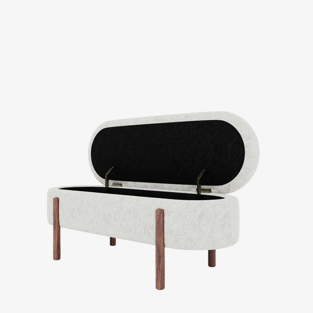 Marianne   Banc coffre de rangement en tissu boucl  cr me