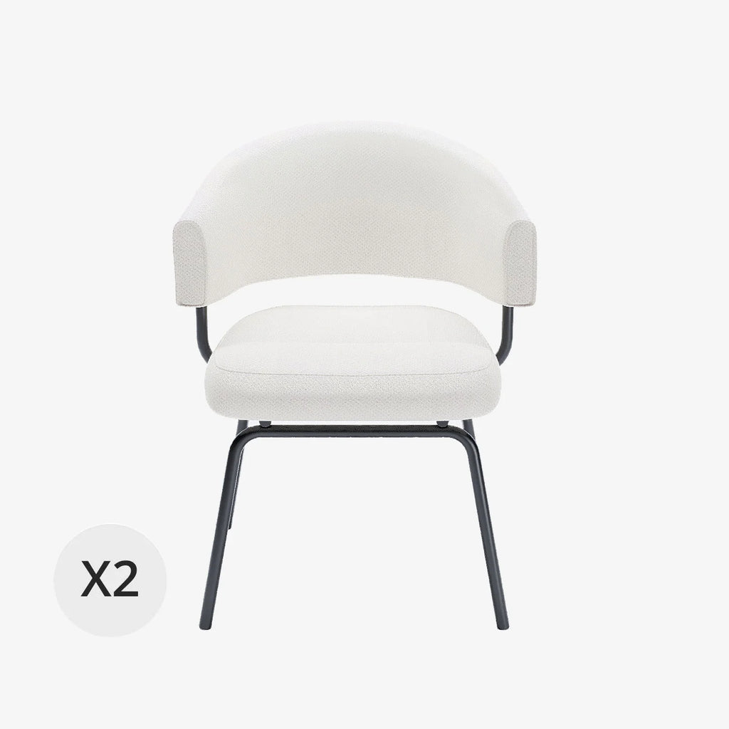 Lot de 2 chaises avec accoudoir tendance en tissu chenille blanc Silva