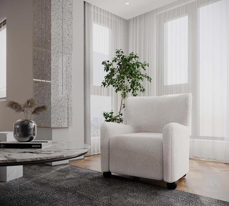 Fauteuil blanc effet laine boucl e